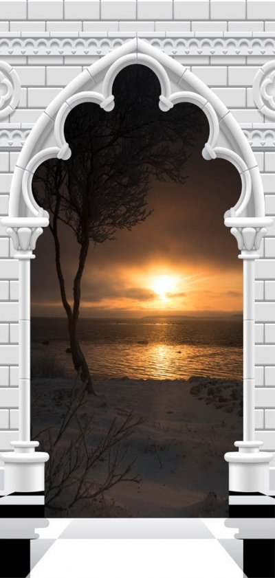 Fototapeta na drzwi - Tapeta na drzwi - Łuk gotycki i zachód słońca