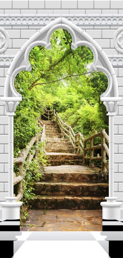 Fototapeta na drzwi - Tapeta na drzwi - Łuk gotycki i kamienne schody