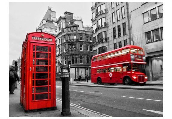 Fototapeta - Londyn: czerwony autobus i budka telefoniczna