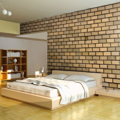 Fototapeta - Brick wall in beige color
