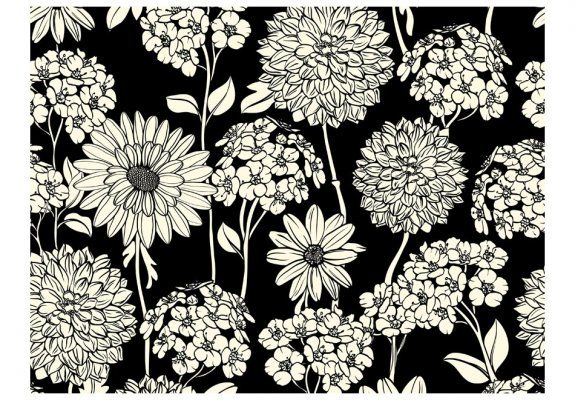 Fototapeta - Black and white floral pattern