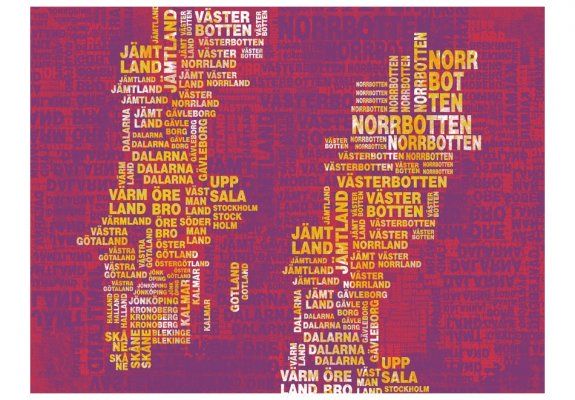 Fototapeta - Text map of Sweden on pink background