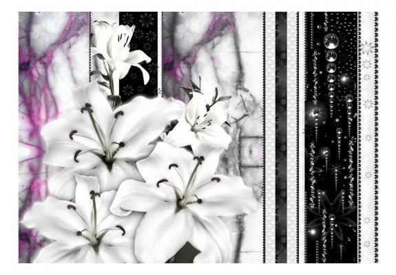 Fototapeta - Płaczące lilie na fioletowym marmurze
