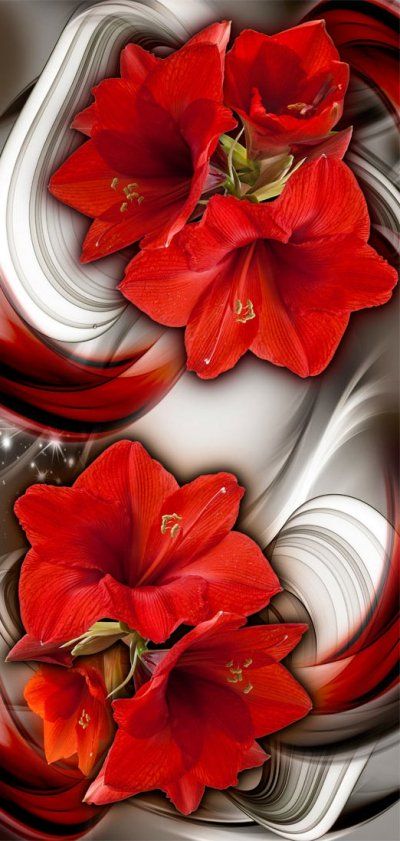 Fototapeta na drzwi - Tapeta na drzwi - Abstrakcja i czerwone kwiaty