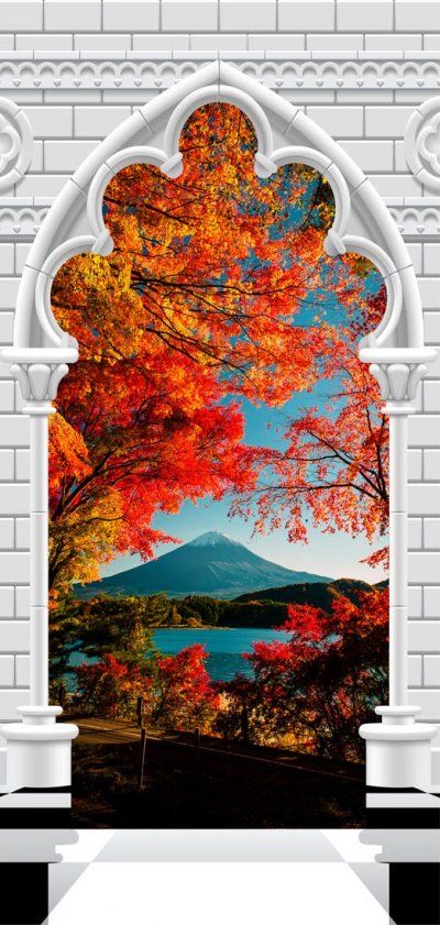 Fototapeta na drzwi - Tapeta na drzwi - Łuk gotycki i góra Fuji