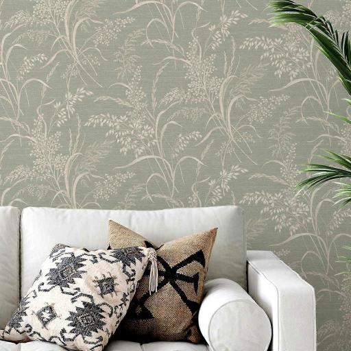 Tapeta GRANDECO A84302 TRAWY KŁOSY BOHO ZIELONA