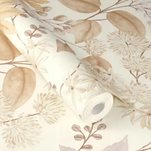 Tapeta RASCH 794014 LIŚCIE BEŻ BRĄZ
